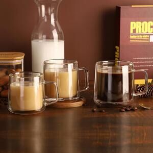 Double Wall 10oz Glass Coffee Mugs – Set of 4